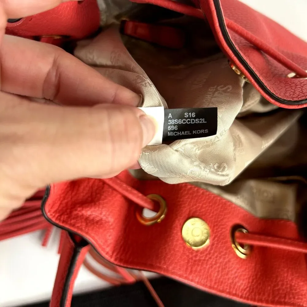 MICHAEL KORS Camden Satchel Crossbody Bag Coral Salmon Pink Leather Gold